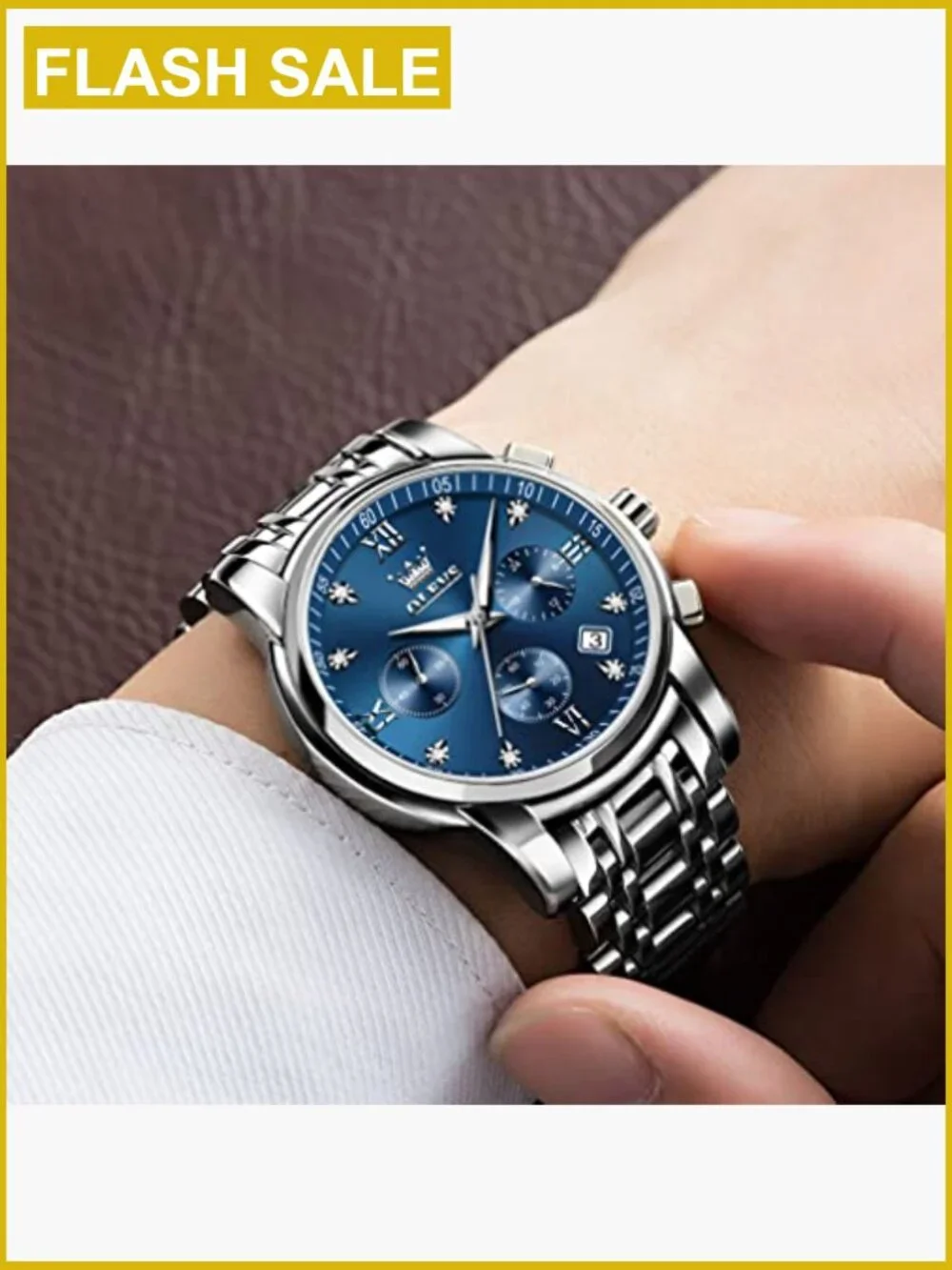 Men's Chronograph Watch Stainless Steel Quartz Waterproof Dress